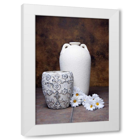 Vases with Daisies I White Modern Wood Framed Art Print by McNemar, C. Thomas