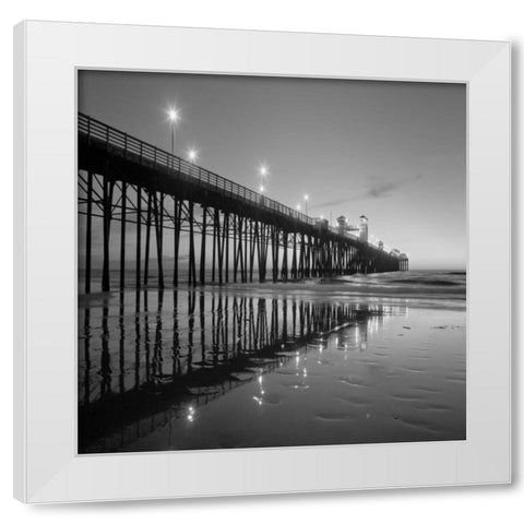 Pier Night Square II White Modern Wood Framed Art Print by Peterson, Lee