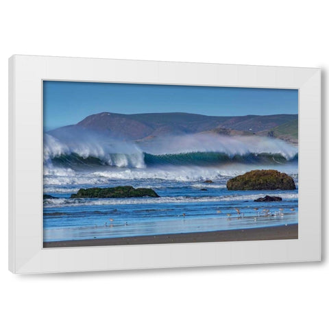 Waves in Cayucos II White Modern Wood Framed Art Print by Peterson, Lee