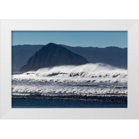 Morro Rock Waves White Modern Wood Framed Art Print by Peterson, Lee