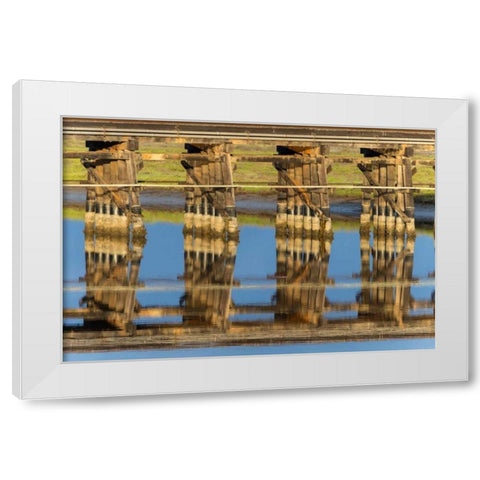 Railroad Bridge Reflection White Modern Wood Framed Art Print by Peterson, Lee