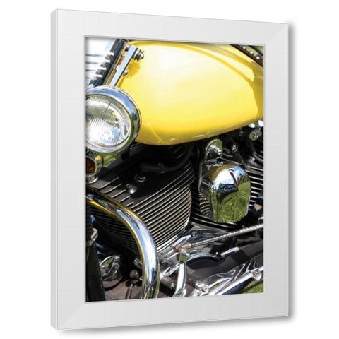 Yellow Motorcycle White Modern Wood Framed Art Print by Putman, Tammy