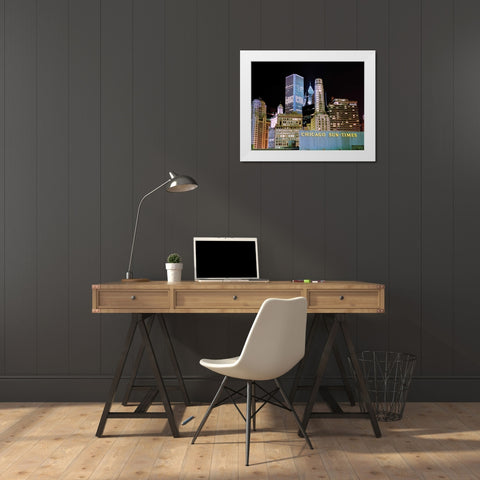 Chicago at Night I White Modern Wood Framed Art Print by Stefko, Bob