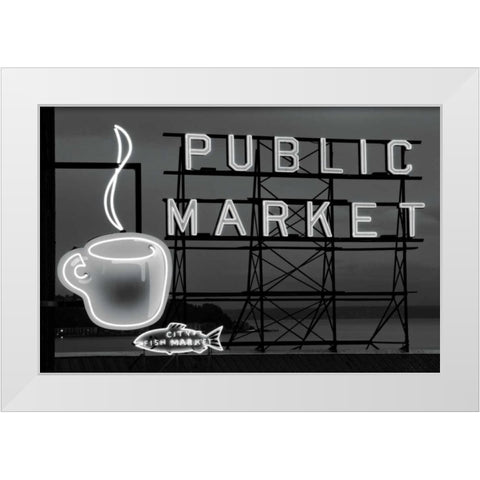 BW Public Market Sign I White Modern Wood Framed Art Print by Stefko, Bob