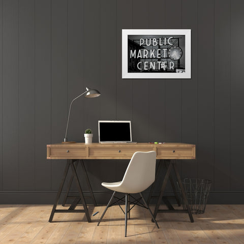 BW Public Market Sign II White Modern Wood Framed Art Print by Stefko, Bob