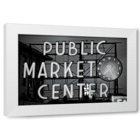 BW Public Market Sign II White Modern Wood Framed Art Print by Stefko, Bob