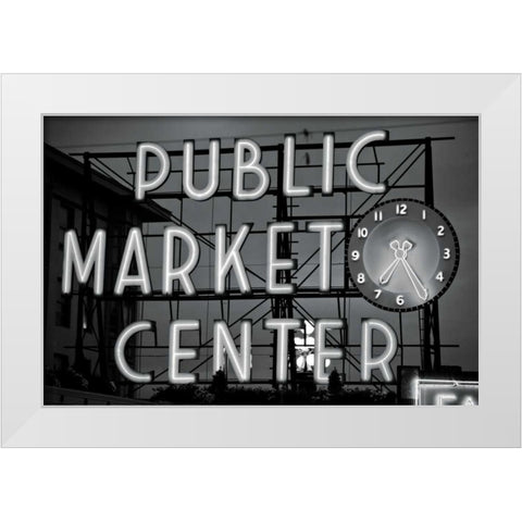 BW Public Market Sign II White Modern Wood Framed Art Print by Stefko, Bob