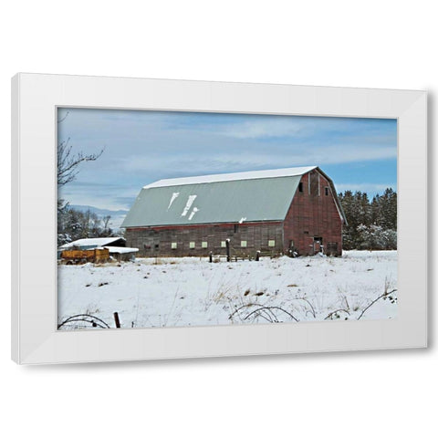 Red Barn in Winter White Modern Wood Framed Art Print by Styber, Dana