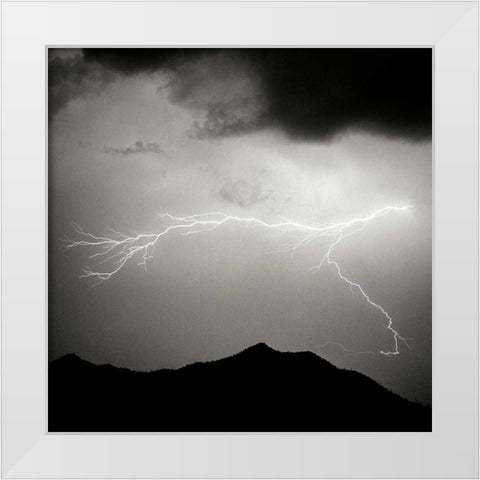 Mountain Lightning Sq. BW White Modern Wood Framed Art Print by Taylor, Douglas