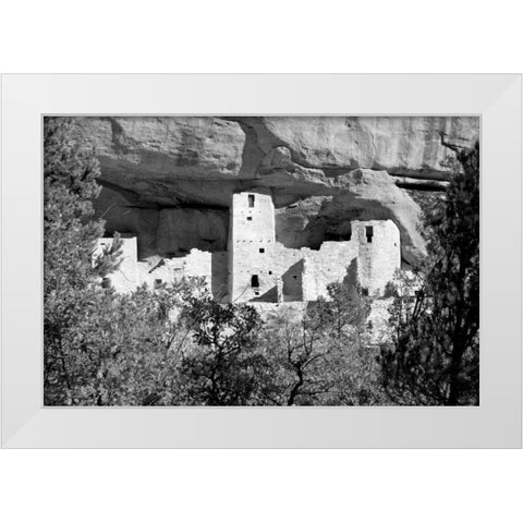 Cliff Dwelling At Mesa Verde BW White Modern Wood Framed Art Print by Taylor, Douglas