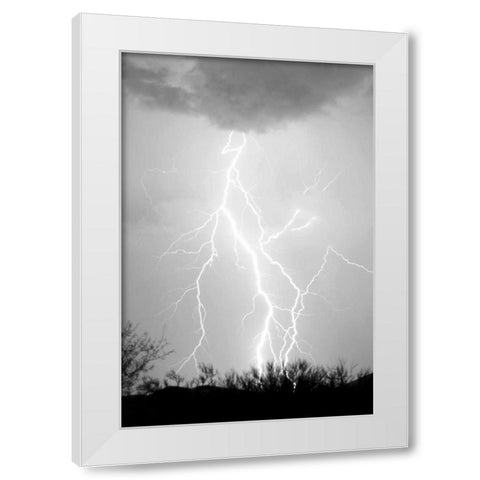 Dancing Lightning BW White Modern Wood Framed Art Print by Taylor, Douglas