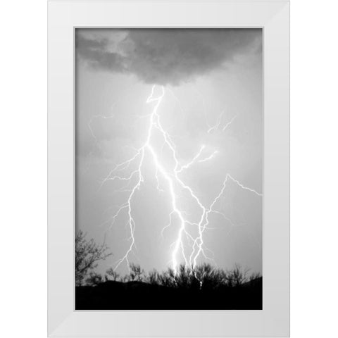 Dancing Lightning BW White Modern Wood Framed Art Print by Taylor, Douglas