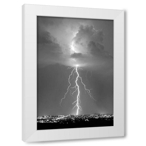 Blue Lightning BW White Modern Wood Framed Art Print by Taylor, Douglas