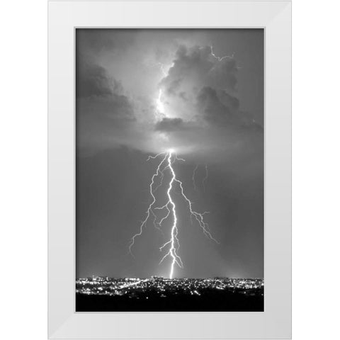 Blue Lightning BW White Modern Wood Framed Art Print by Taylor, Douglas