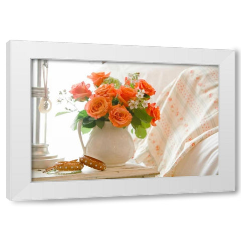 Orange Roses I White Modern Wood Framed Art Print by Clayton-Thompson, Philip