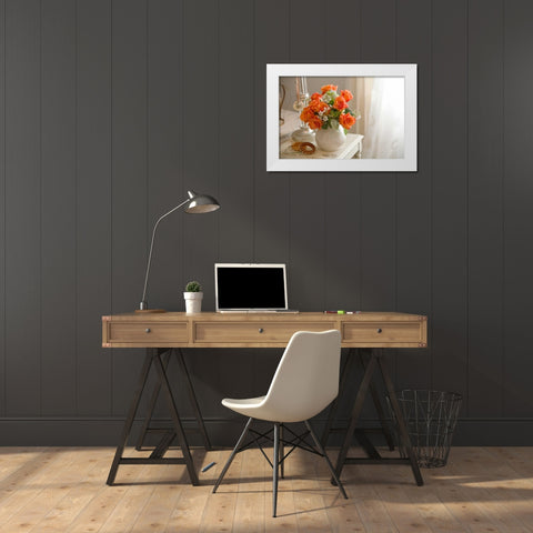 Orange Roses II White Modern Wood Framed Art Print by Clayton-Thompson, Philip