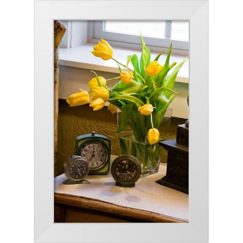 Yellow Tulips I White Modern Wood Framed Art Print by Clayton-Thompson, Philip