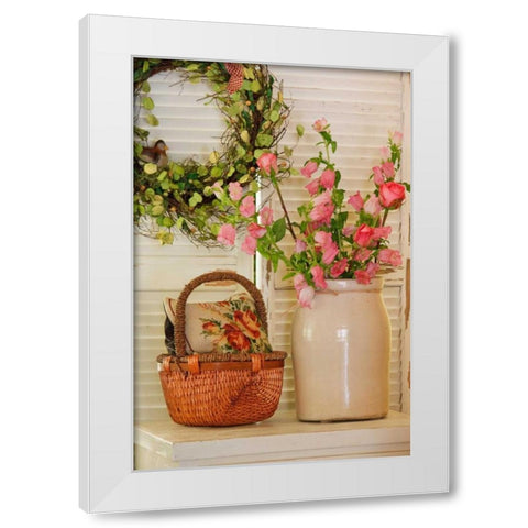 Pink Roses I White Modern Wood Framed Art Print by Clayton-Thompson, Philip
