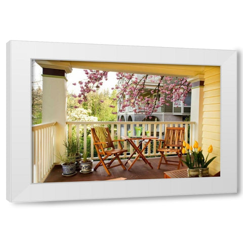 Dining on the Porch I White Modern Wood Framed Art Print by Clayton-Thompson, Philip