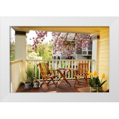 Dining on the Porch I White Modern Wood Framed Art Print by Clayton-Thompson, Philip