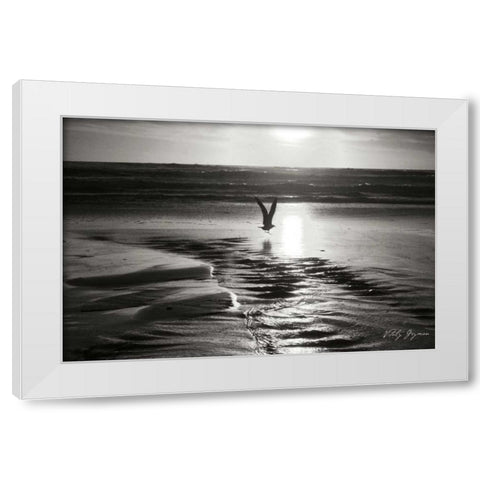 Sunset Bird BandW White Modern Wood Framed Art Print by Geyman, Vitaly