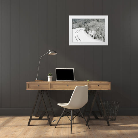 Snow Railroad White Modern Wood Framed Art Print by Geyman, Vitaly