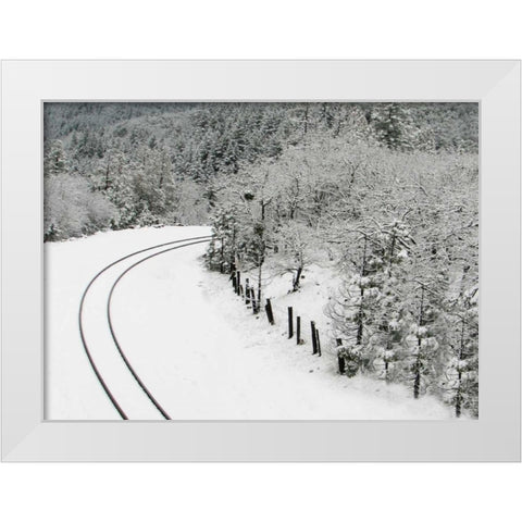 Snow Railroad White Modern Wood Framed Art Print by Geyman, Vitaly