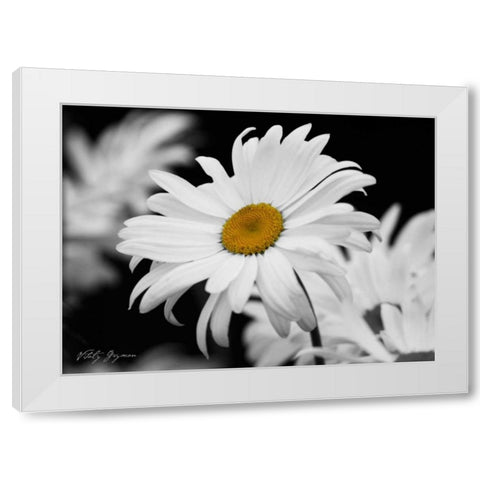 Daisy I BandW White Modern Wood Framed Art Print by Geyman, Vitaly