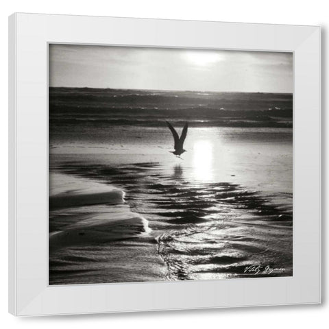 Sunset Bird Sq BW White Modern Wood Framed Art Print by Vitaly, Geyman