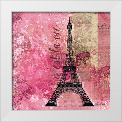 Pink Paris White Modern Wood Framed Art Print by Roberto, LuAnn