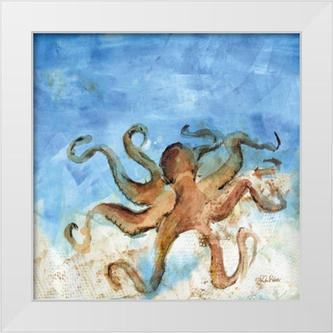 Ocean Octopus White Modern Wood Framed Art Print by Roberto, LuAnn
