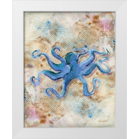 Blue Octopus White Modern Wood Framed Art Print by Roberto, LuAnn