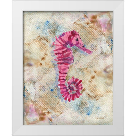 Pink Seahorse White Modern Wood Framed Art Print by Roberto, LuAnn
