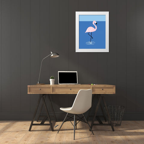Flamingo Pond I White Modern Wood Framed Art Print by Serna, Isabel