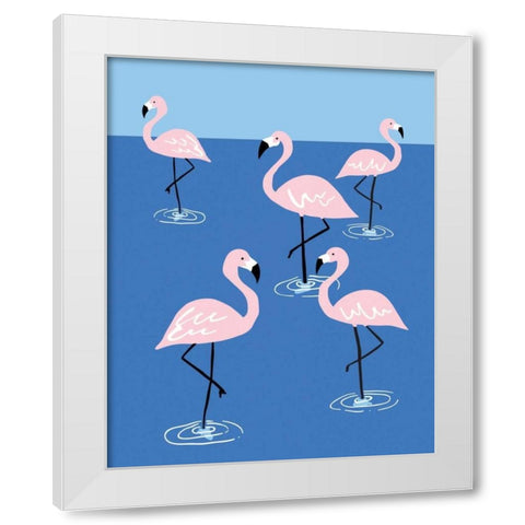 Flamingo Pond II White Modern Wood Framed Art Print by Serna, Isabel