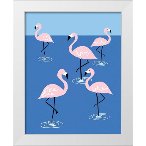 Flamingo Pond II White Modern Wood Framed Art Print by Serna, Isabel