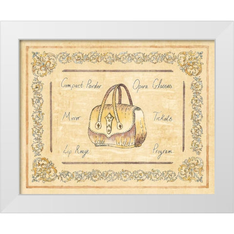 Opera Purse White Modern Wood Framed Art Print by Schippel, Banafshe