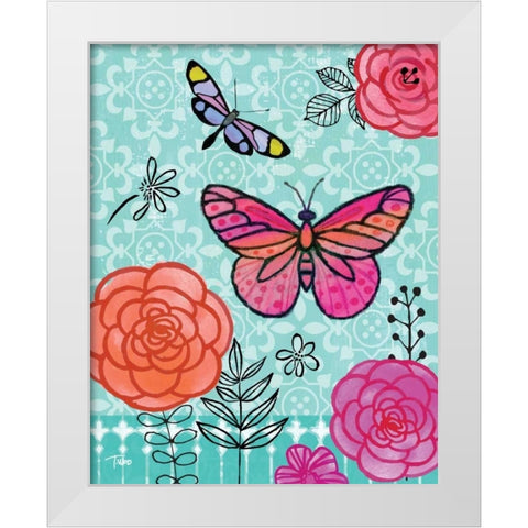 Butterfly Garden I White Modern Wood Framed Art Print by Woo, Teresa