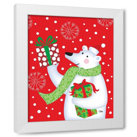 Polar Bear and Presents White Modern Wood Framed Art Print by Woo, Teresa