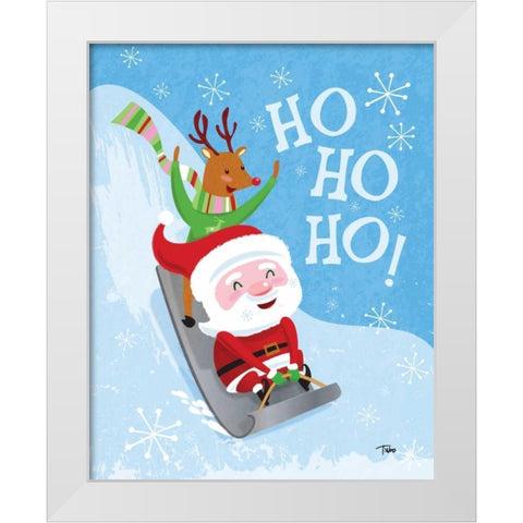 Santa Sledding White Modern Wood Framed Art Print by Woo, Teresa
