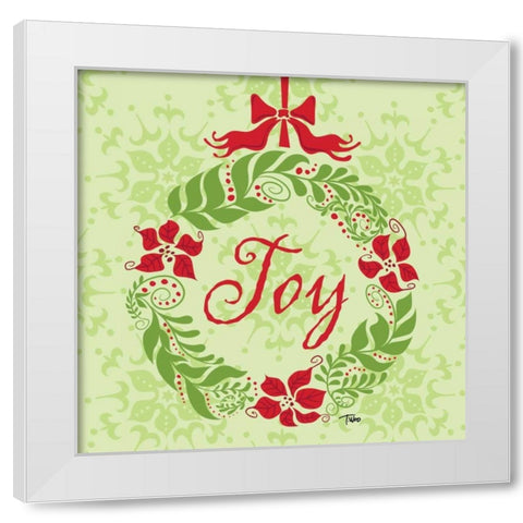Green Joy Wreath White Modern Wood Framed Art Print by Woo, Teresa