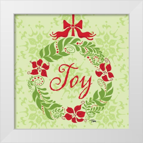 Green Joy Wreath White Modern Wood Framed Art Print by Woo, Teresa
