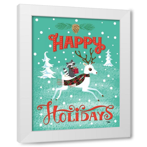 Deer and Raccoon White Modern Wood Framed Art Print by Woo, Teresa