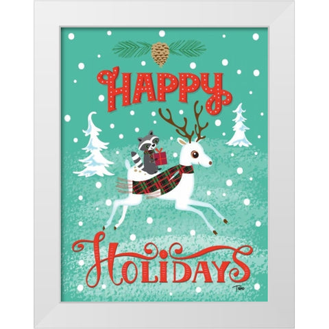 Deer and Raccoon White Modern Wood Framed Art Print by Woo, Teresa