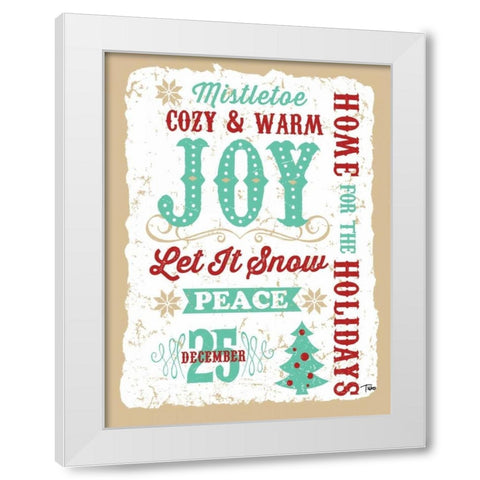 Holiday Words Tan White Modern Wood Framed Art Print by Woo, Teresa