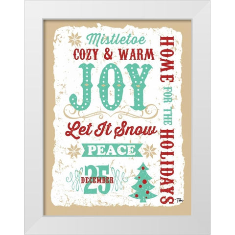 Holiday Words Tan White Modern Wood Framed Art Print by Woo, Teresa