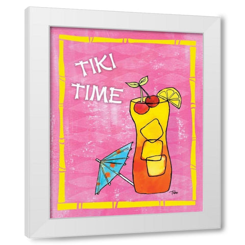 Tiki Time III White Modern Wood Framed Art Print by Woo, Teresa