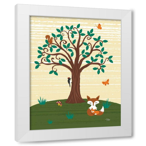 Grand Tree and Foxes White Modern Wood Framed Art Print by Woo, Teresa