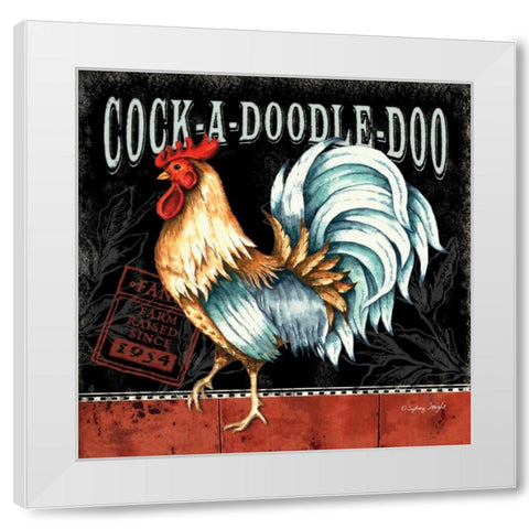 Cock-a-doodle-do White Modern Wood Framed Art Print by Wright, Sydney