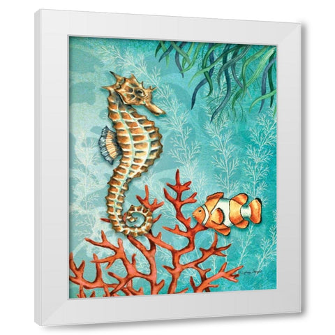 Seahorse White Modern Wood Framed Art Print by Wright, Sydney